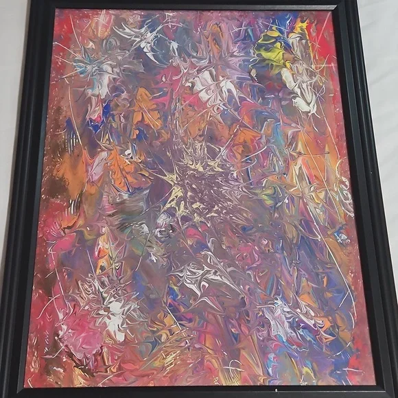 Hand Crafted Original Acrylic Pour Painting  The First One Upcycled Framed 16x20 - Picture 13 of 17